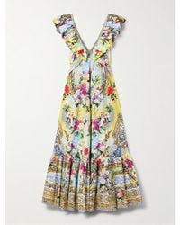 CAMILLA - Embellished Belted Ruffled Printed Organic Cotton-Poplin Maxi Dress - Lyst