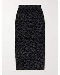 Saloni - Nat Satin-Trimmed Embroidered Velvet Midi Skirt - Lyst