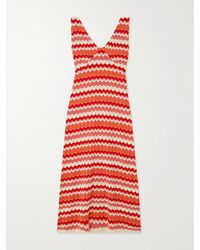 RIXO London - Sandrine Striped Open-Knit Cotton Midi Dress - Lyst