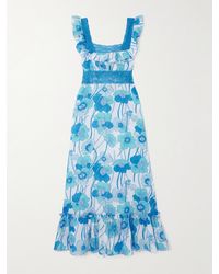 Loretta Caponi - Margherita Lace-Trimmed Floral-Print Silk-Voile Maxi Dress - Lyst