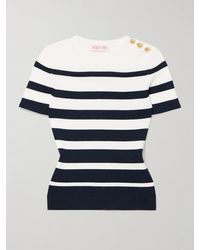 Valentino Garavani - Embellished Striped Ribbed Cotton Sweater - Lyst