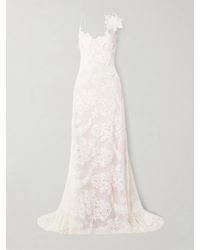 Danielle Frankel - Edie Appliquéd Silk Chiffon-Trimmed Cotton-Blend Corded Lace Gown - Lyst