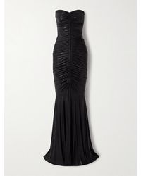Norma Kamali - Strapless Metallic Ruched Stretch-Jersey Gown - Lyst