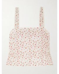 Posse - Charlotte Lace-Trimmed Floral-Print Cotton Top - Lyst