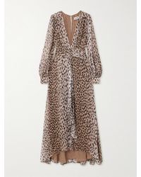 RIXO London - Robe Longue En Crépon À Imprimé Léopard Et À Fronces Meera - Lyst
