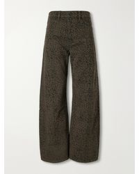 FRAME - The Bow Crop Flocked Leopard-Print High-Rise Barrel-Leg Jeans - Lyst