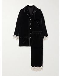 Olivia Von Halle - Fifi Fringed Crystal-Embellished Velvet Pajama Set - Lyst