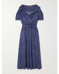 Altuzarra - Lydia Belted Off-the-shoulder Striped Cotton-blend Poplin Midi Dress - Lyst