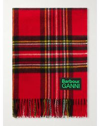Barbour - Ganni Fringed Appliquéd Checked Wool Scarf - Lyst