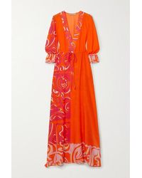Emilio Pucci Maxikleid Aus Bedrucktem Chiffon Aus Einer Baumwoll-seidenmischung - Orange