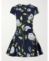 Oscar de la Renta - Belted Tiered Floral-Print Cotton-Blend Poplin Mini Dress - Lyst