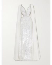 Jenny Packham - Cape-Effect Embellished Tulle And Chiffon Gown - Lyst