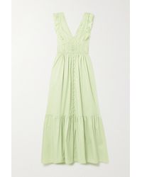 Self-Portrait Maxikleid Aus Baumwollpopeline Mit Rüschen Zum Binden - Grün