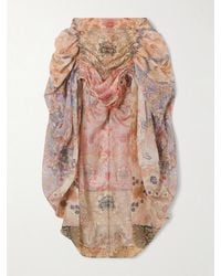Zimmermann - Rebellion Asymmetric Draped Printed Linen And Silk-Blend Midi Skirt - Lyst