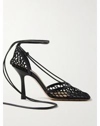 Bottega Veneta - Lace-up Leather-trimmed Mesh Pumps - Lyst