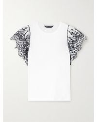 Veronica Beard - Julianka Ruffled Broderie Anglaise-Trimmed Cotton-Blend Top - Lyst