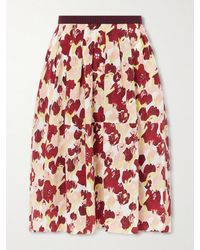 Marni - Pleated Printed Silk Crepe De Chine Midi Skirt - Lyst