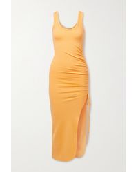 The Range Alloy Ruched Ribbed-knit Midi Dress - Orange