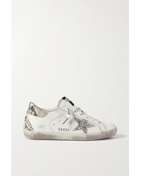 Golden Goose Superstar Distressed Glittered And Python-effect Leather Trainers - White