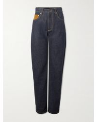 Bottega Veneta - Intrecciato Suede-Trimmed High-Rise Straight-Leg Jeans - Lyst