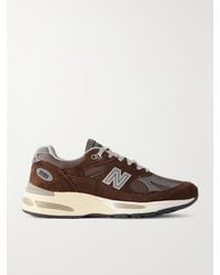 New Balance - 991 Suede, Faux Leather And Mesh Sneakers - Lyst