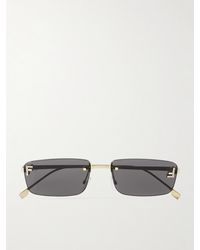 Fendi - Fendi First Goldfarbene Sonnenbrille Mit Rechteckigem Rahmen Und Kristallen - Lyst