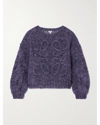 Loewe - Anagram Embroidered Cable-Knit Mohair-Blend Sweater - Lyst