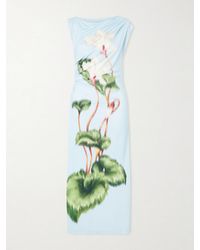 Oscar de la Renta - Draped Printed Stretch-Jersey Midi Dress - Lyst