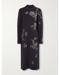 Oscar de la Renta - Bead-Embellished Embroidered Wool-Blend Knitted Midi Dress - Lyst
