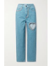 Area Crystal-embellished Cutout Mid-rise Straight-leg Jeans - Blue
