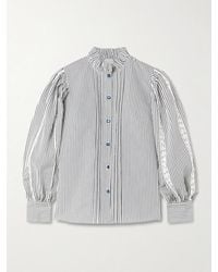 Loretta Caponi - Anastasia Lace-Trimmed Striped Cotton-Blend Blouse - Lyst