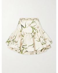 Agua Bendita - Jacarina Ruffled Floral-Printed Linen Mini Skirt - Lyst