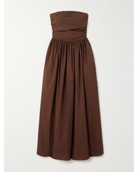 Matteau - Trägerloses Midikleid Aus Biobaumwollpopeline Mit Raffungen - Lyst