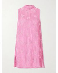 STAUD - Albee Bead-Embellished Crinkled Modal-Blend Organza Mini Dress - Lyst