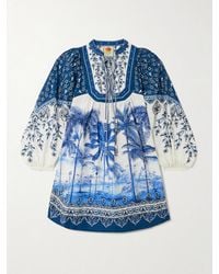 FARM Rio - Palm Tree Beach Printed Linen-Blend Mini Dress - Lyst