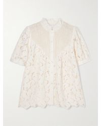 Loretta Caponi - Iole Ruffled Smocked Cotton-Trimmed Guipure Lace Blouse - Lyst