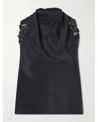 SIR. - Tie-Detailed Lace-Trimmed Satin Top - Lyst