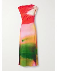 Oscar de la Renta - Draped Printed Stretch-Jersey Midi Dress - Lyst