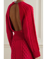 Bottega Veneta Chain-embellished Open-back Cable-knit Wool Jumper - Red