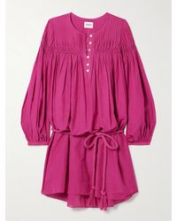 Isabel Marant - Adeliani Minikleid Aus Voile Aus Einer Baumwollmischung Mit Biesen, Raffungen Und Bindegürtel - Lyst