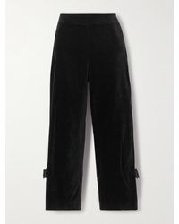 Posse - Quincy Cropped Bow-Detailed Satin-Trimmed Cotton-Velvet Slim-Leg Pants - Lyst