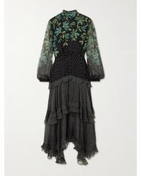 Saloni - Jolie-C Asymmetrisches Maxikleid Aus Bedrucktem Seiden-Georgette Mit Stufen - Lyst