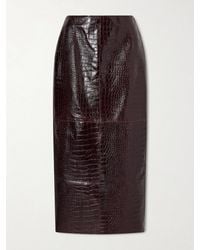 Nour Hammour - Paneled Croc-Effect Leather Midi Skirt - Lyst