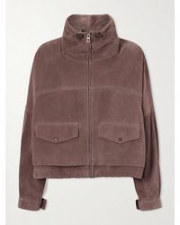 Loewe - Logo-Embroidered Paneled Suede Jacket - Lyst