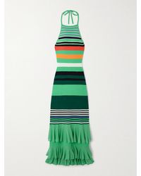 Christopher John Rogers - Ruffled Striped Stretch-Knit Halterneck Maxi Dress - Lyst