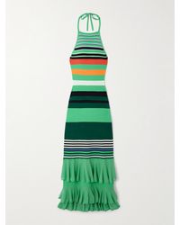 Christopher John Rogers - Neckholder-Maxikleid Aus Gestreiftem Stretch-Strick Mit Volants - Lyst