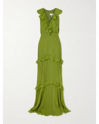 Saloni - Rita Gathered Ruffled Silk Gown - Lyst