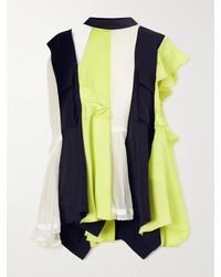 Sacai - Paneled Ruffled Pleated Wool, Satin And Chiffon Blouse - Lyst