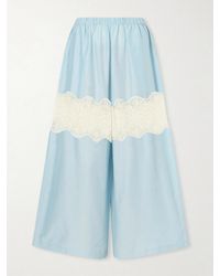 Alix Of Bohemia - Margie Sky Lace-Trimmed Cotton And Silk-Blend Wide Leg Pants - Lyst