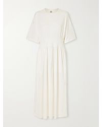 TOTEME - Gathered Organic Cotton And Silk-Blend Midi Dress - Lyst